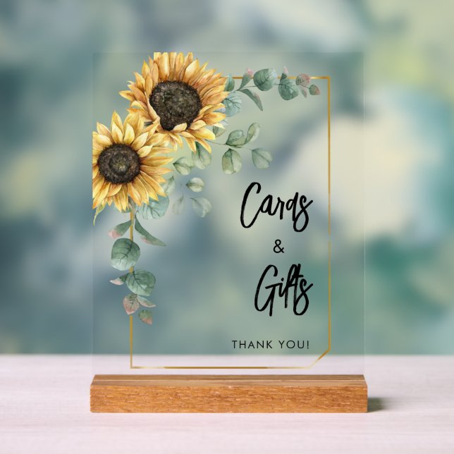 Sunflower Eucalyptus Cards and Gifts Bridal Shower Acrylic Sign (Neutral)