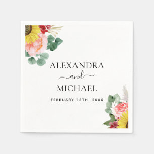 Sunflower Eucalyptus Country Watercolor Wedding Napkin