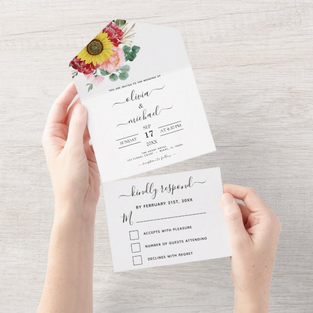 Sunflower Eucalyptus Country Wedding RSVP  All In One Invitation (Tearaway)