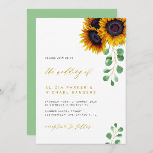 Sunflower eucalyptus elegant rustic wedding invitation
