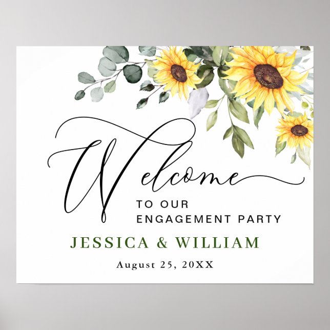 Sunflower Eucalyptus ENGAGEMENT PARTY Welcome Sign (Front)