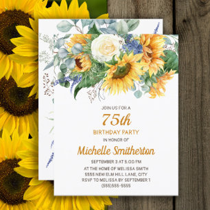 Sunflower Eucalyptus Floral 75th Birthday Card