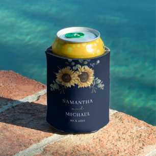 Sunflower Eucalyptus Floral Any Colour Wedding Can Cooler