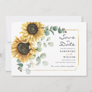 Sunflower Eucalyptus Floral Botanical Save The Date
