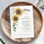 Sunflower Eucalyptus Floral Botanical Wedding Invitation<br><div class="desc">Create a modern Sunflower Floral Wedding invitation card with this cute template featuring beautiful rustic floral bouquet, geometric gold effect frame, with modern simple typography. TIP: Matching wedding suite cards like RSVP, wedding programs, banners, tapestry, gift tags, signs, and other wedding keepsakes and goodies are available in the collection below...</div>
