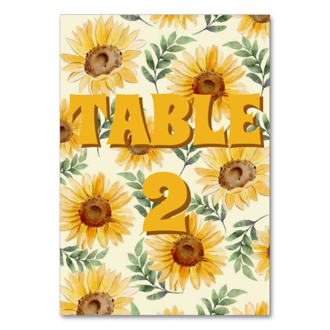 Sunflower Eucalyptus Floral Botanical Wedding Table Number (Back)