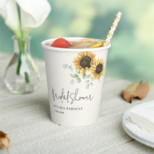 Sunflower Eucalyptus Floral Bridal Shower Paper Cups