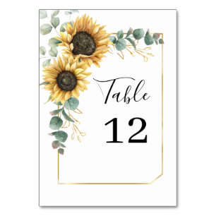 Sunflower Eucalyptus Floral Custom Table Number