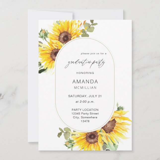 Sunflower & Eucalyptus Floral Graduation Party Invitation (Front)