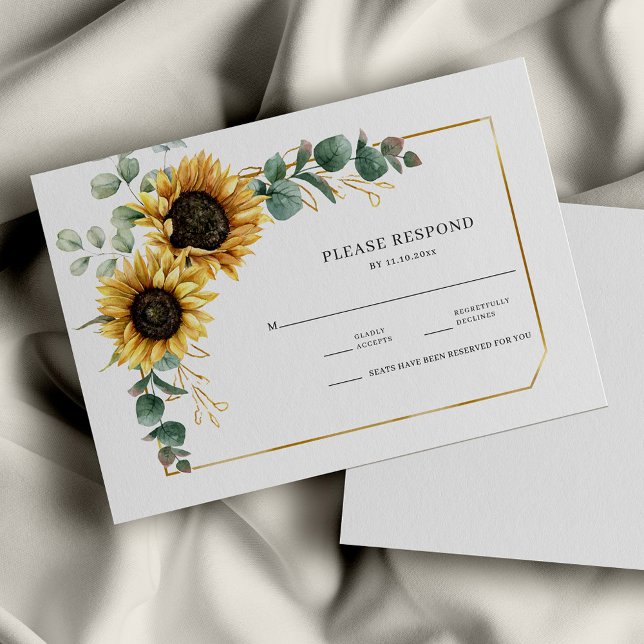 Sunflower Eucalyptus Floral Greenery RSVP Card (Floral Sunflower Eucalyptus Wedding Response RSVP Enclosure Card)