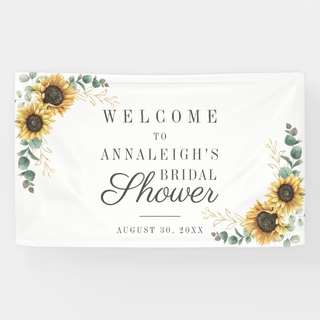 Sunflower Eucalyptus Floral Rustic Bridal Shower Banner (Horizontal)