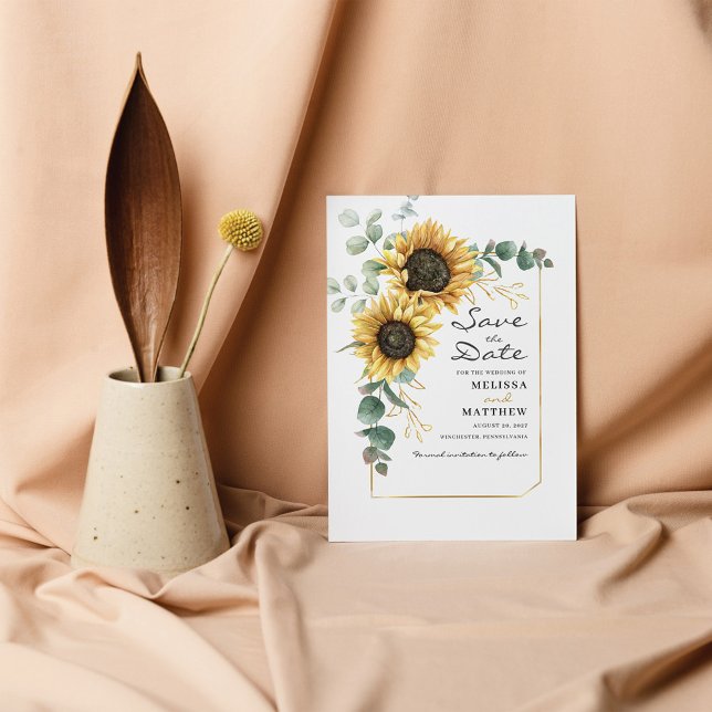 Sunflower Eucalyptus Floral Save The Date Card (Creator Uploaded)
