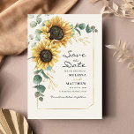 Sunflower Eucalyptus Floral Save The Date Flyer<br><div class="desc">Create a modern Sunflower Floral save the date flyer with this cute template featuring beautiful rustic floral bouquet, geometric gold effect frame, with modern simple typography. TIP: Matching wedding suite cards like RSVP, wedding programs, banners, tapestry, gift tags, signs, and other wedding keepsakes and goodies are available in the collection...</div>