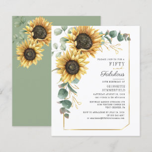 Sunflower Eucalyptus Floral Script 50th Birthday I