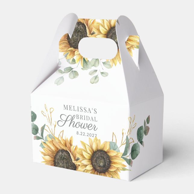 Sunflower Eucalyptus Floral Script Bridal Shower Favour Box (Front Side)