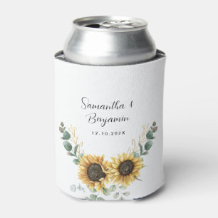 Sunflower Eucalyptus Floral Script Wedding Favour Can Cooler