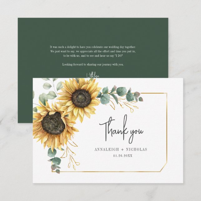 Sunflower Eucalyptus Floral Thank You Card (Front/Back)
