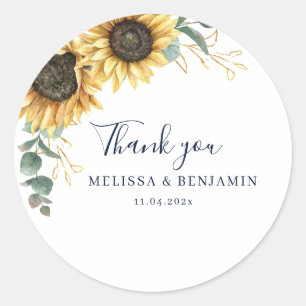 Sunflower Eucalyptus Floral Thank You Favor Classic Round Sticker