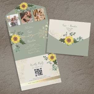 Sunflower Eucalyptus Floral Wedding All In One Invitation