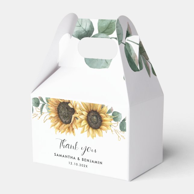 Sunflower Eucalyptus Floral Wedding Favour Box (Front Side)