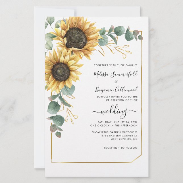 Sunflower Eucalyptus Floral Wedding Invitation (Front)