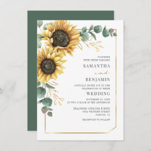 Sunflower Eucalyptus Floral Wedding Invitation
