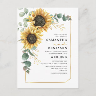 Sunflower Eucalyptus Floral Wedding Invitation Postcard