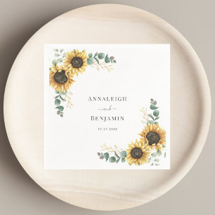 Sunflower Eucalyptus Floral Wedding Paper Napkin
