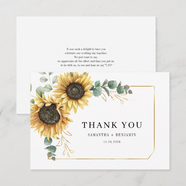 Sunflower Eucalyptus Floral Wedding Thank You Card (Front/Back)