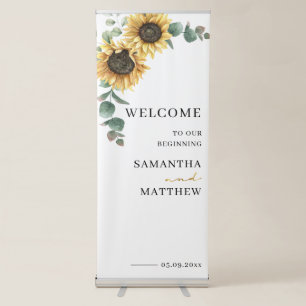 Sunflower Eucalyptus Floral Wedding Welcome Retractable Banner