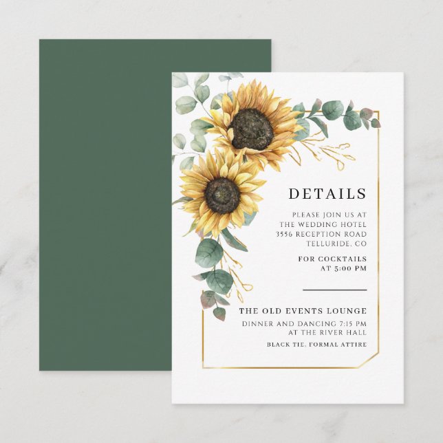 Sunflower Eucalyptus Foliage Wedding Details Enclosure Card (Front/Back)