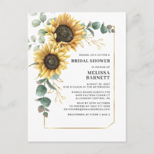Sunflower Eucalyptus Geometric Bridal Shower Invitation Postcard