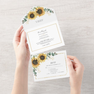 Sunflower Eucalyptus Geometric Floral Wedding All In One Invitation