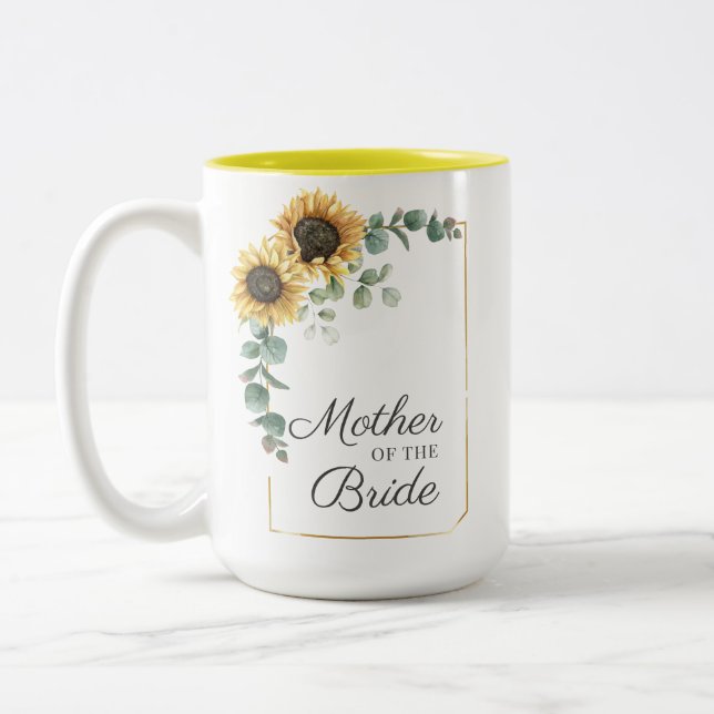 Sunflower Eucalyptus Geometric Mother of the Bride Two-Tone Coffee Mug (Left)