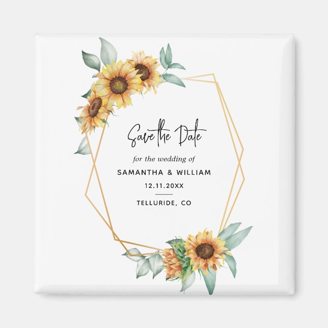 Sunflower Eucalyptus Geometric Save the Date Magnet (Front)