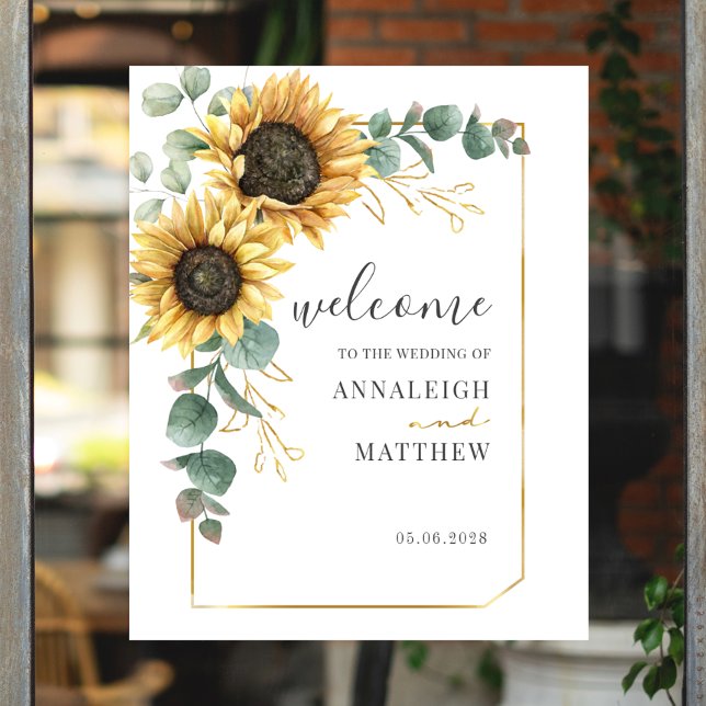 Sunflower Eucalyptus Geometric Wedding Welcome Poster (Sunflower Eucalyptus Floral Welcome Wedding Poster)