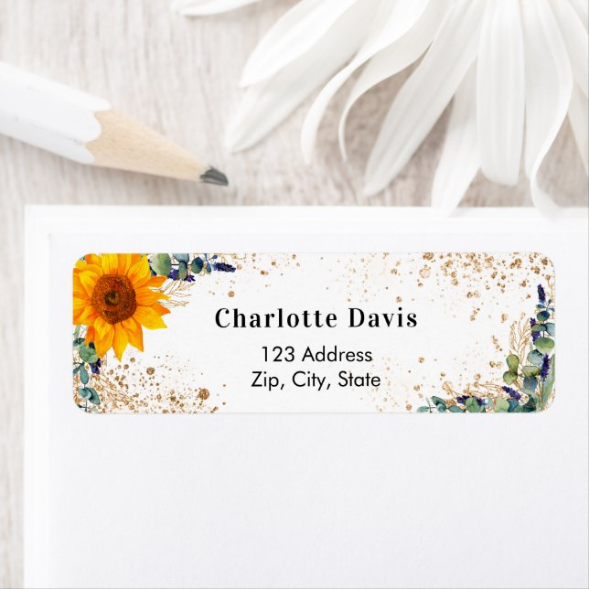 Sunflower eucalyptus glitter dust return address  (Insitu)