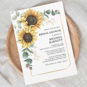 Sunflower Eucalyptus Gold Frame Bridal Shower Invitation
