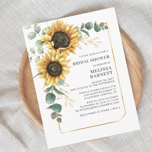 Sunflower Eucalyptus Gold Frame Bridal Shower Invitation Postcard
