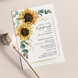 Sunflower Eucalyptus Gold Geometric Engagement Invitation