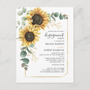 Sunflower Eucalyptus Gold Geometric Engagement Invitation Postcard