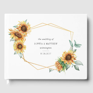 Sunflower Eucalyptus Gold Geometric Floral Wedding Guest Book