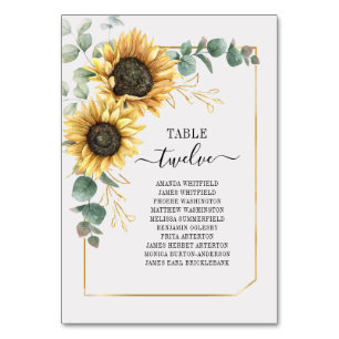 Sunflower Eucalyptus Gold Geometric Frame Wedding  Table Number