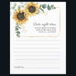 Sunflower Eucalyptus Green Date Night Ideas Card<br><div class="desc">Budget Sunflower Eucalyptus Floral wedding date night ideas cards. Create a modern Sunflower Floral Bridal Shower date night ideas card with this cute template featuring beautiful rustic floral bouquet with modern simple typography. TIP: Matching wedding suite cards like RSVP, wedding programs, banners, tapestry, gift tags, signs, and other wedding keepsakes...</div>