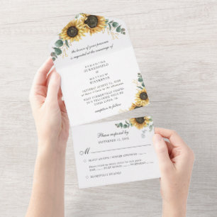 Sunflower Eucalyptus Greenery Botanical Wedding All In One Invitation