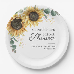 Sunflower Eucalyptus Greenery Floral Bridal Shower Paper Plate