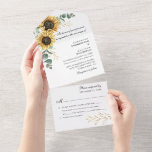 Sunflower Eucalyptus Greenery Floral Wedding All In One Invitation