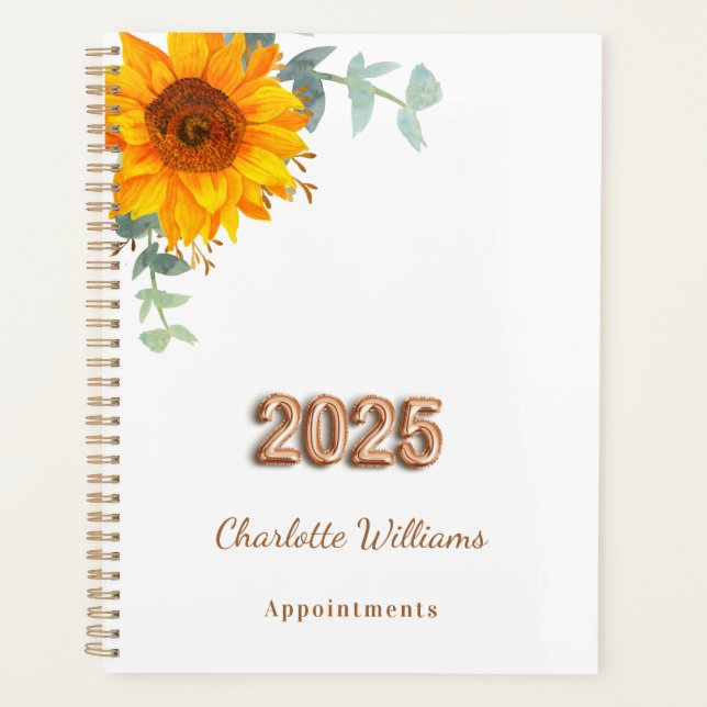 Sunflower eucalyptus greenery monogram 2025 planner (Front)