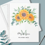 Sunflower Eucalyptus Greenery Name Monogram 2023 P Planner<br><div class="desc">This floral planner is decorated with watercolor sunflowers,  eucalyptus,  and foliage in shades of yellow,  green,  and gold.
Easily customisable with your name and monogram.
Because we create our artwork you won't find this exact image from other designers.
Original Watercolor © Michele Davies.</div>