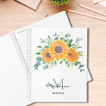 Sunflower Eucalyptus Greenery Name Monogram Planne Planner<br><div class="desc">This floral planner is decorated with watercolor sunflowers,  eucalyptus,  and foliage in shades of yellow,  green,  and gold.
Easily customisable with your name and monogram.
Because we create our artwork you won't find this exact image from other designers.
Original Watercolor © Michele Davies.</div>